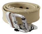 Costume National Beige Cotton Rustic Logo Buckle Belt - Zeiniez