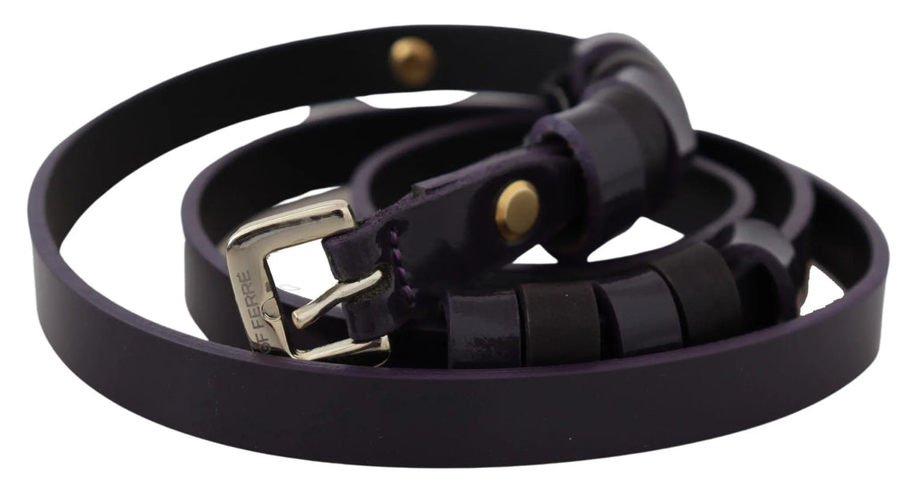 GF Ferre Black Leather Thin Gold Metal Chrome Buckle Belt - Zeiniez