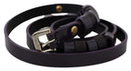 GF Ferre Black Leather Thin Gold Metal Chrome Buckle Belt - Zeiniez