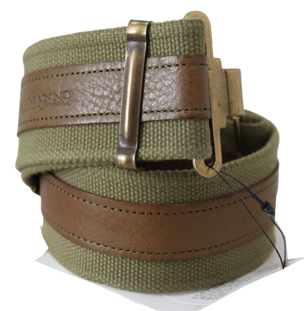 Ermanno Scervino Green Leather Rustic Bronze Buckle Army Belt - Zeiniez