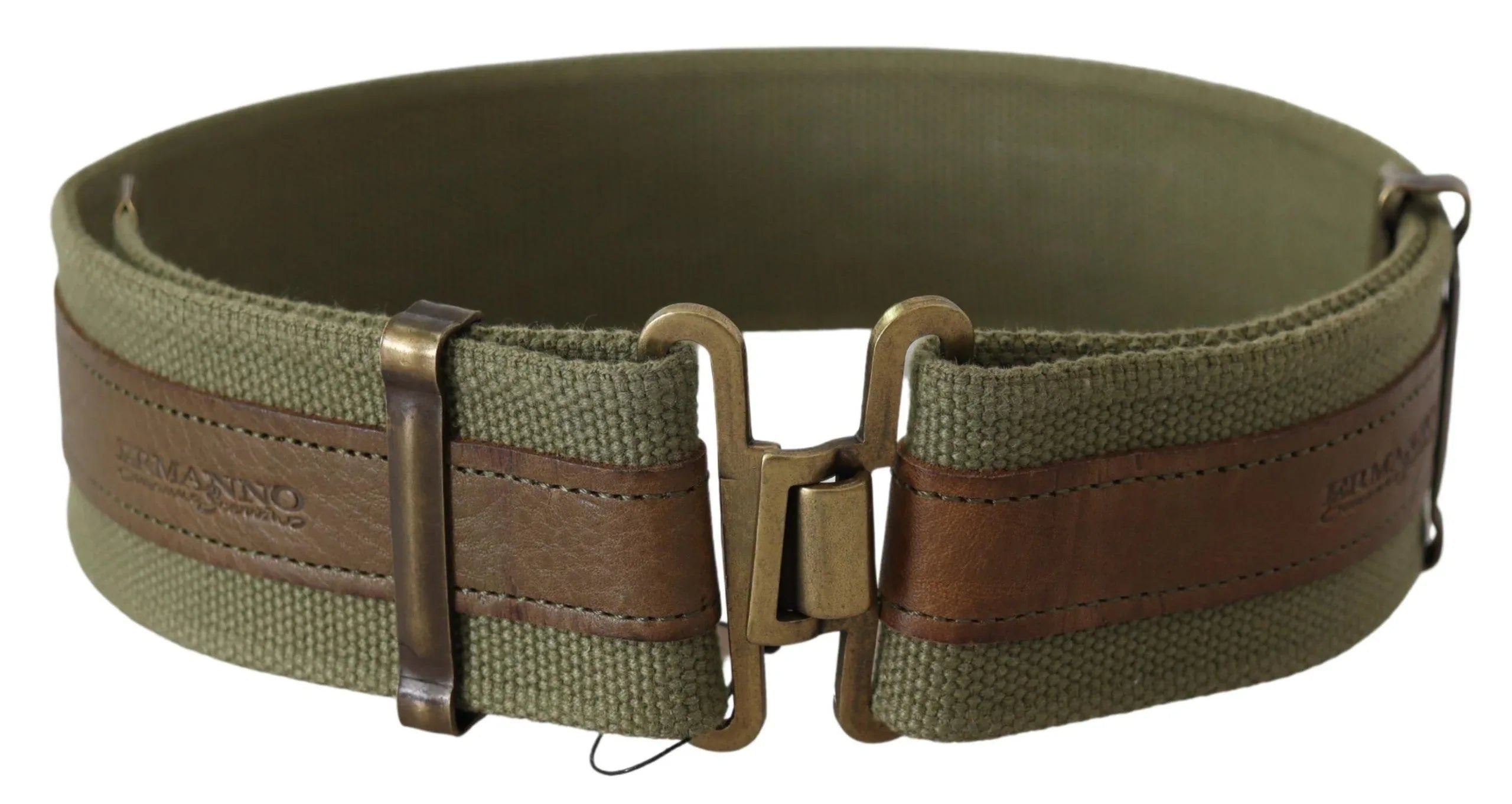 Ermanno Scervino Green Leather Rustic Bronze Buckle Army Belt - Zeiniez