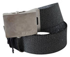 Exte Black Silver Metal Brushed Buckle Waist Belt - Zeiniez