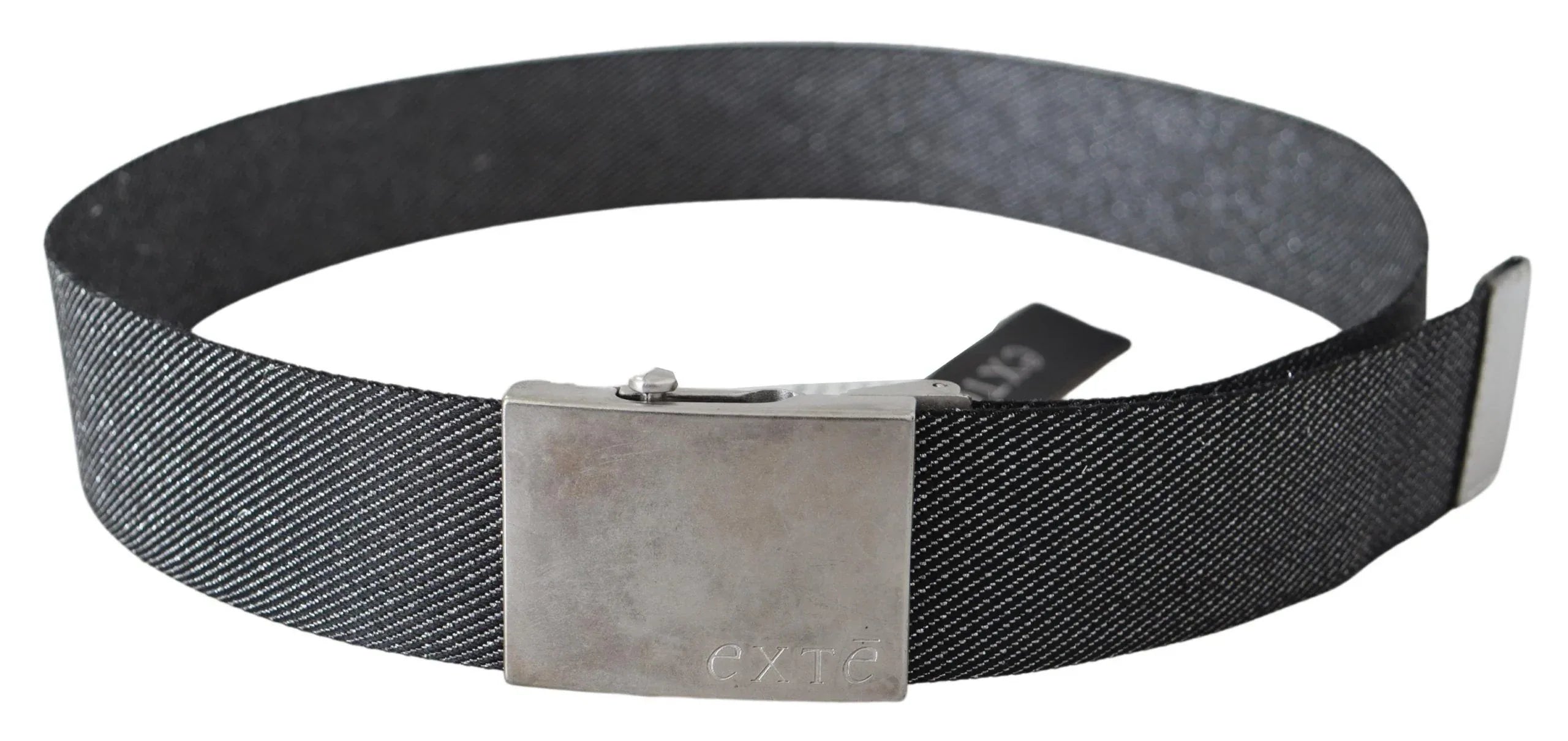 Exte Black Silver Metal Brushed Buckle Waist Belt - Zeiniez