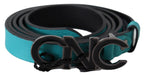 Costume National Blue Green Leather Logo Silver Buckle Belt - Zeiniez