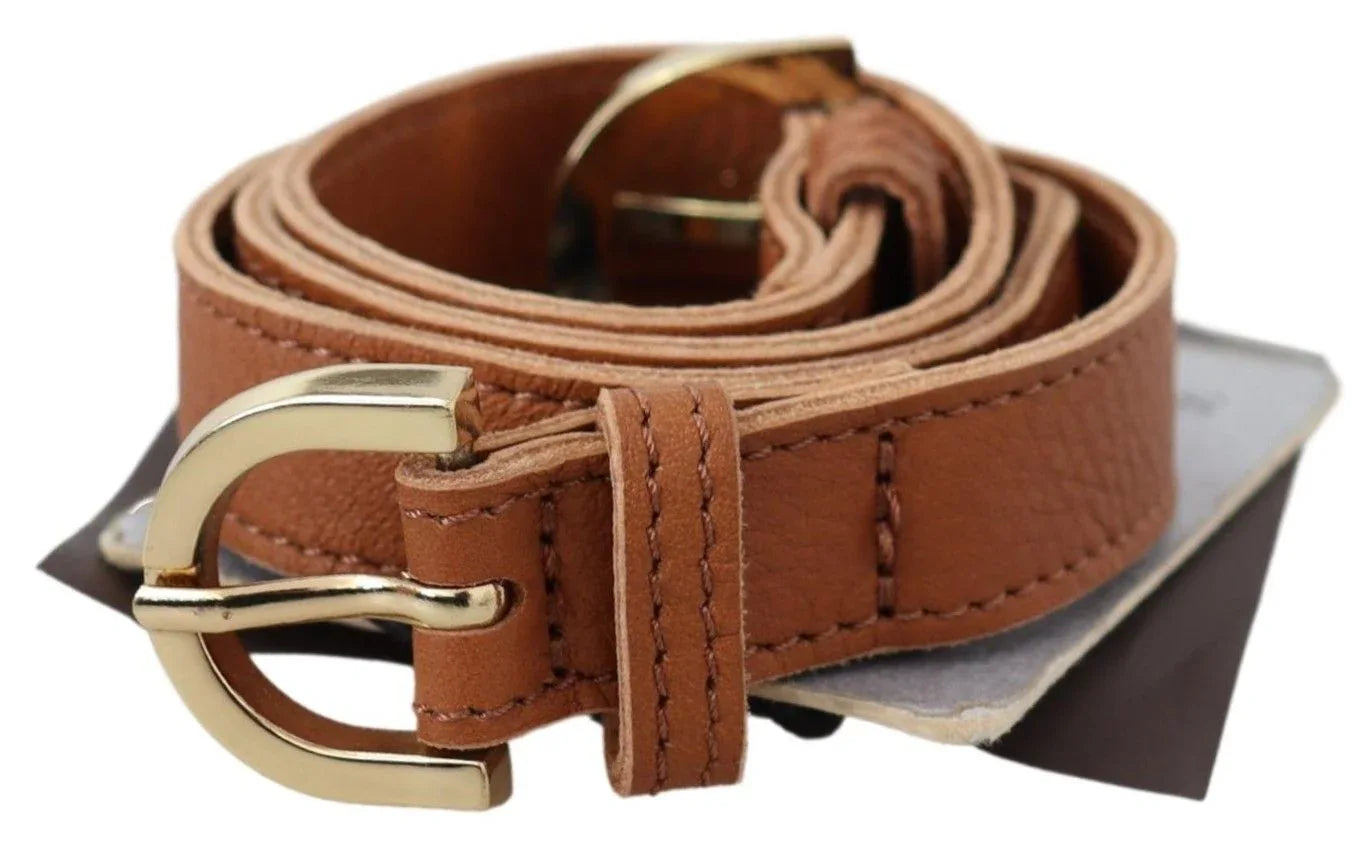 Scervino Street Light Brown Leather Gold Double Buckle Waist Belt - Zeiniez