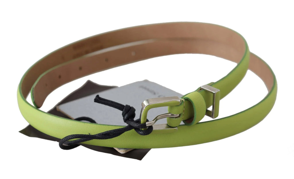 Scervino Street Green Leather Chartreuse Silver Green Buckle Belt - Zeiniez
