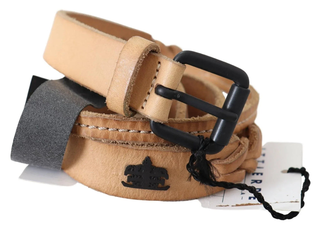Scervino Street Light Brown Slim Leather Black Logo Buckle Belt Belt - Zeiniez