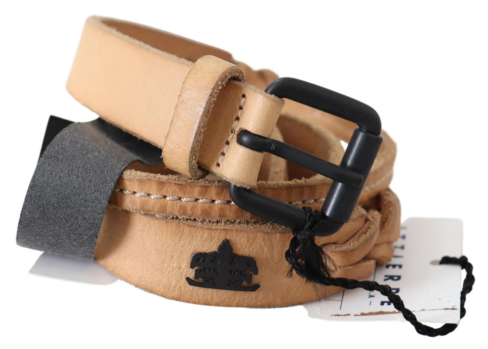 Scervino Street Light Brown Slim Leather Black Logo Buckle Belt Belt - Zeiniez