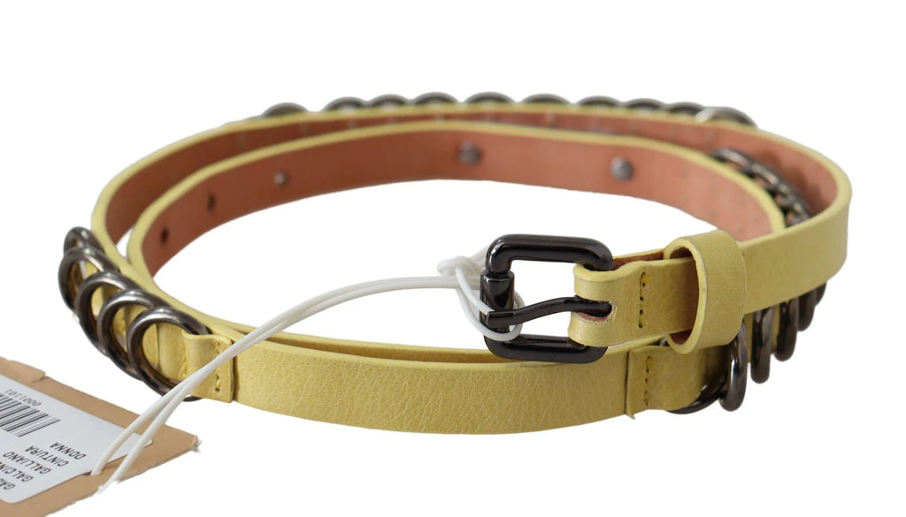 John Galliano Yellow Leather Luxury Slim Buckle Fancy Belt - Zeiniez