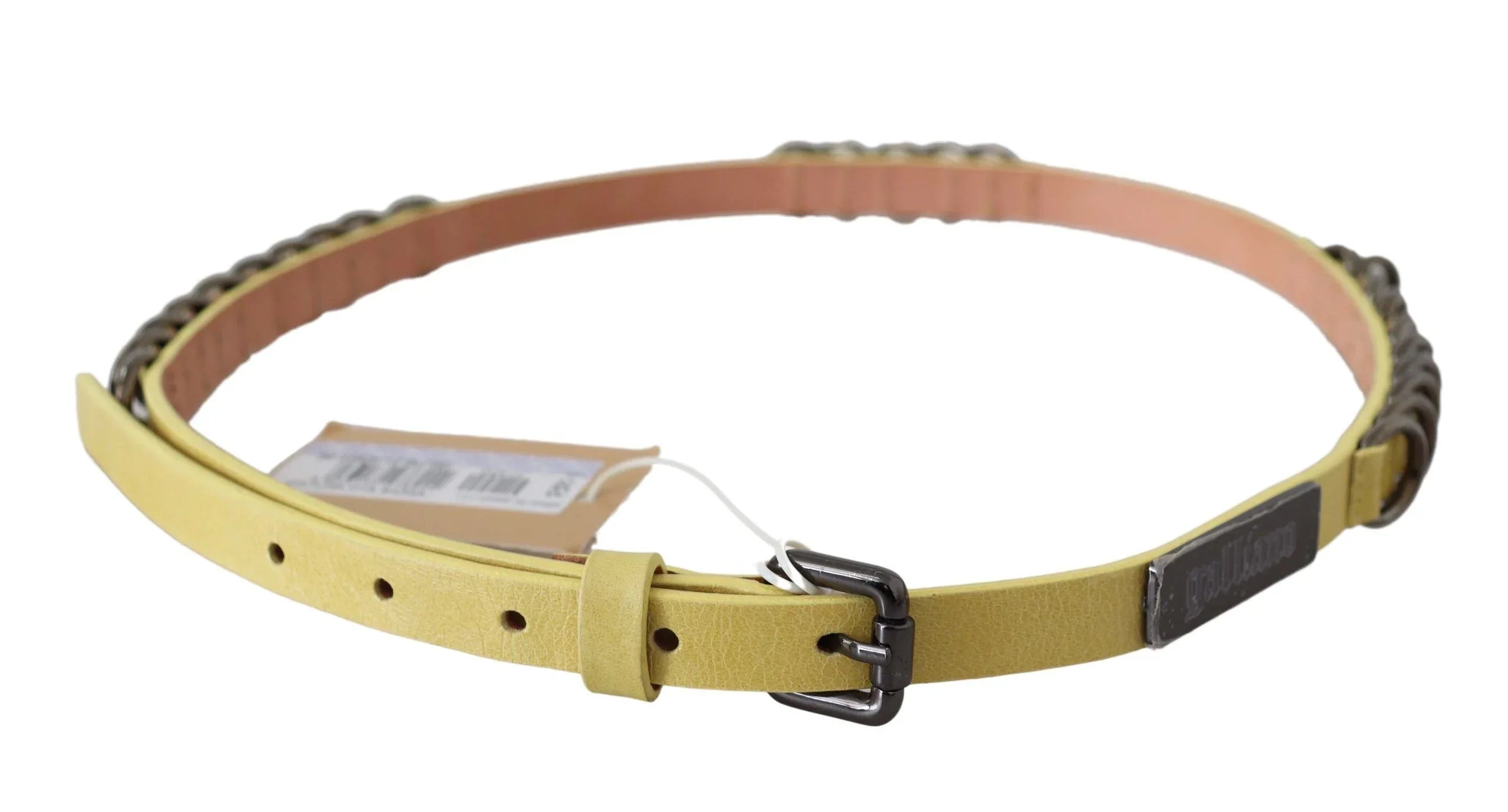 John Galliano Yellow Leather Luxury Slim Buckle Fancy Belt - Zeiniez