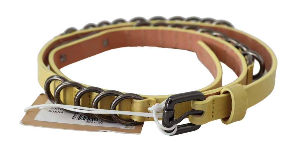 John Galliano Yellow Leather Luxury Slim Buckle Fancy Belt - Zeiniez