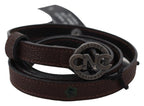 Costume National Brown Skinny Leather Round Logo Buckle Belt - Zeiniez