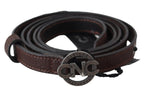 Costume National Brown Skinny Leather Round Logo Buckle Belt - Zeiniez