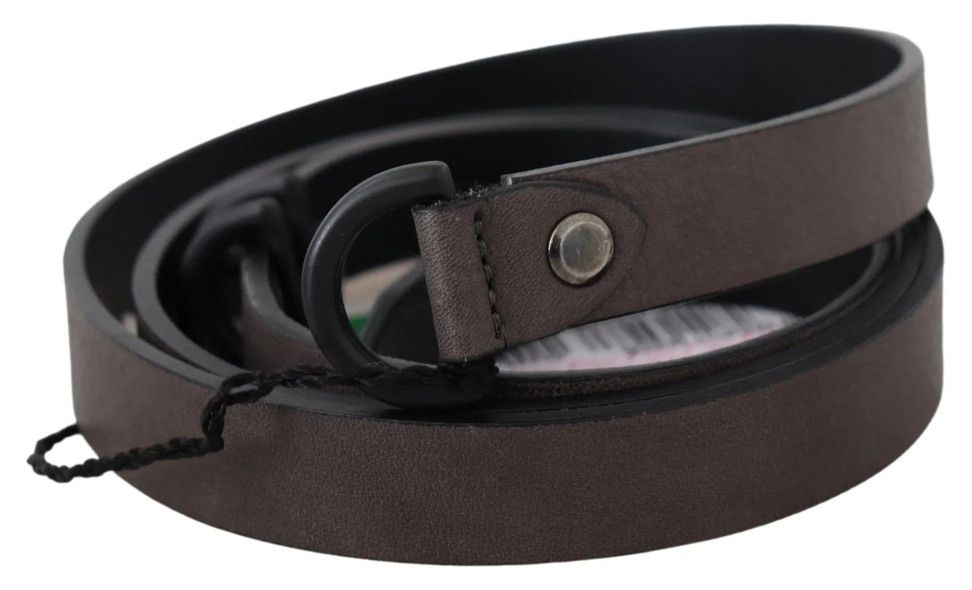 Costume National Brown Leather Skinny Round Buckle Belt - Zeiniez