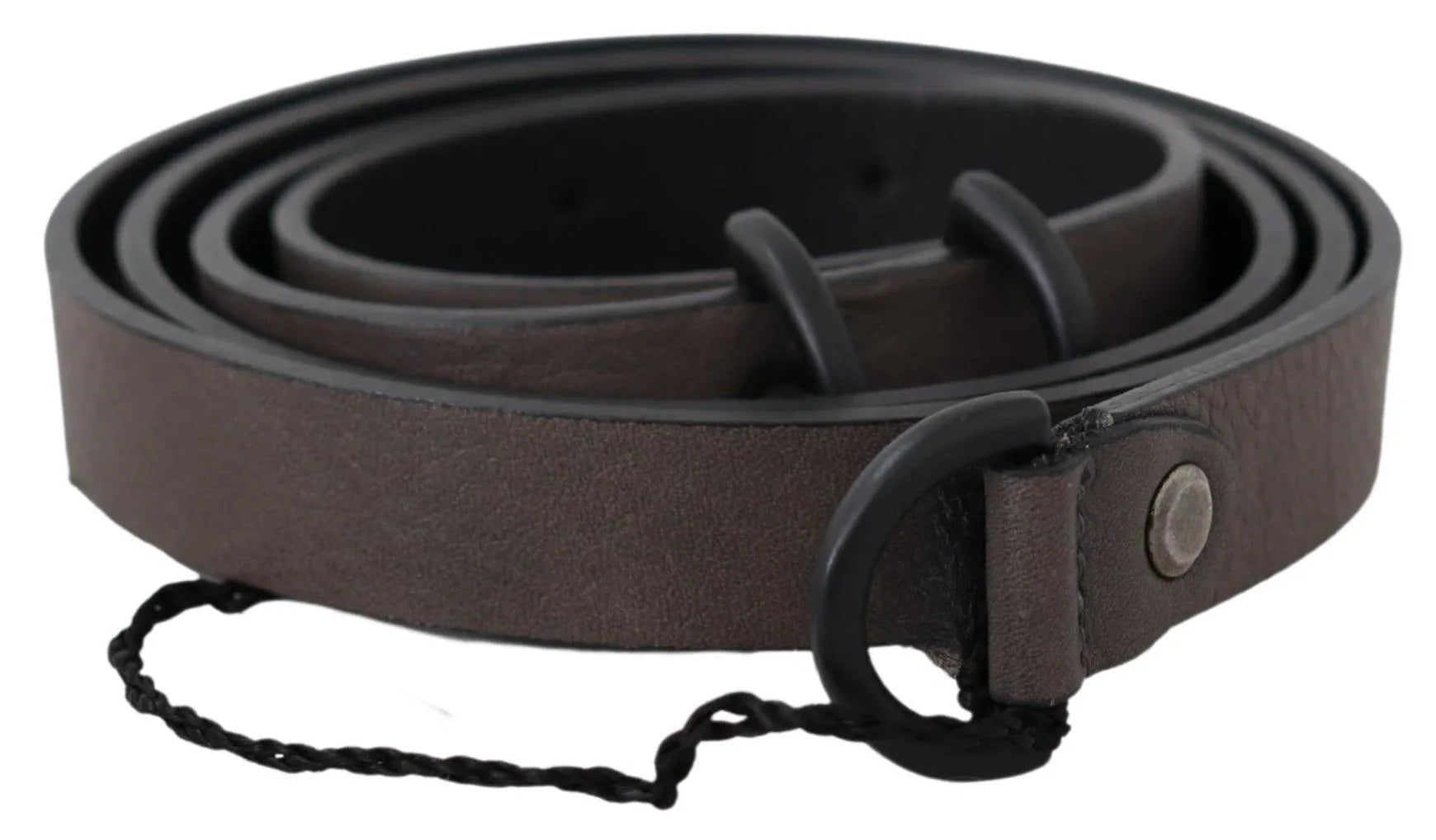 Costume National Brown Leather Skinny Round Buckle Belt - Zeiniez