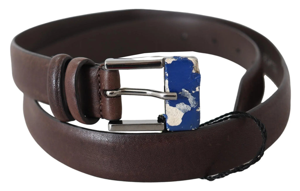 Costume National Brown Genuine Leather Silver Buckle Belt - Zeiniez