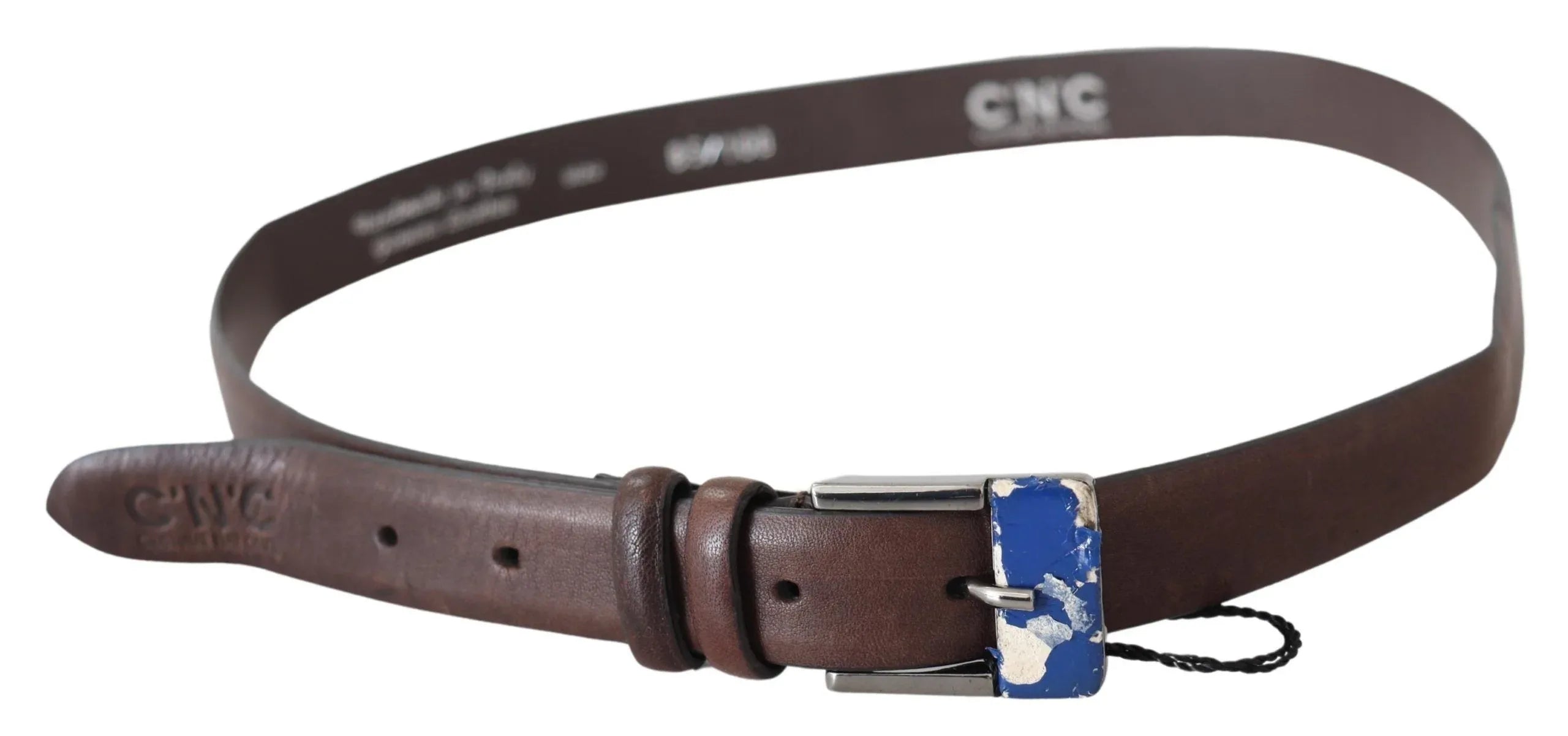 Costume National Brown Genuine Leather Silver Buckle Belt - Zeiniez