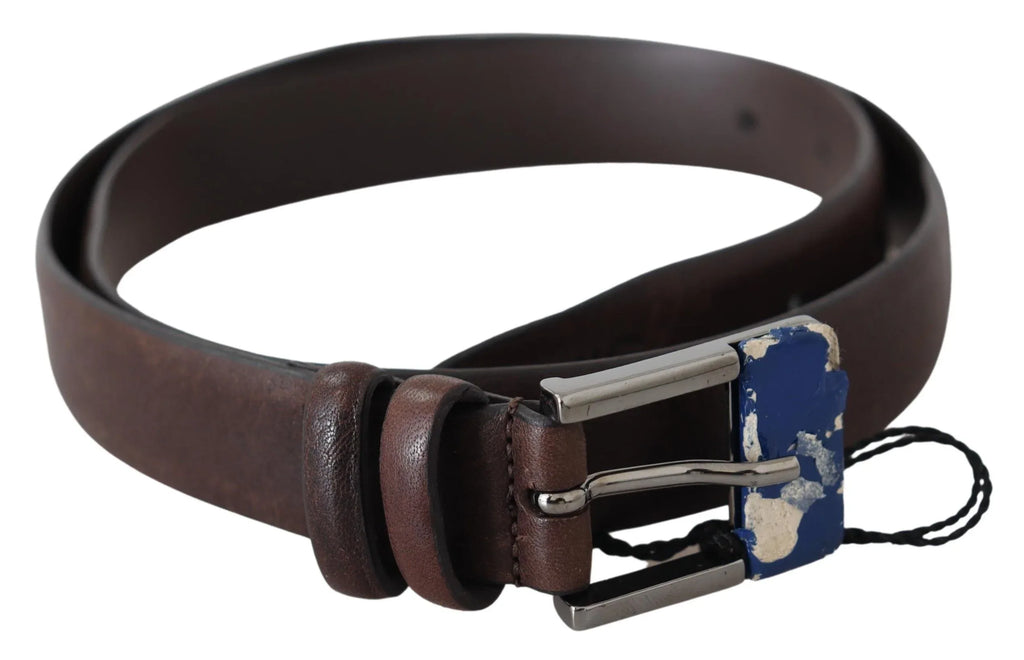 Costume National Brown Genuine Leather Silver Buckle Belt - Zeiniez