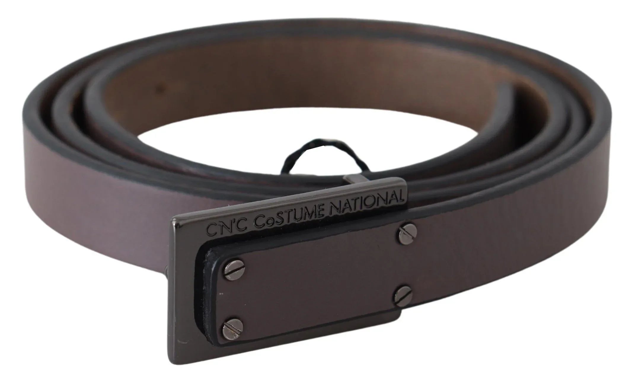 Costume National Brown Leather Tactical Logo Buckle Dark - Zeiniez