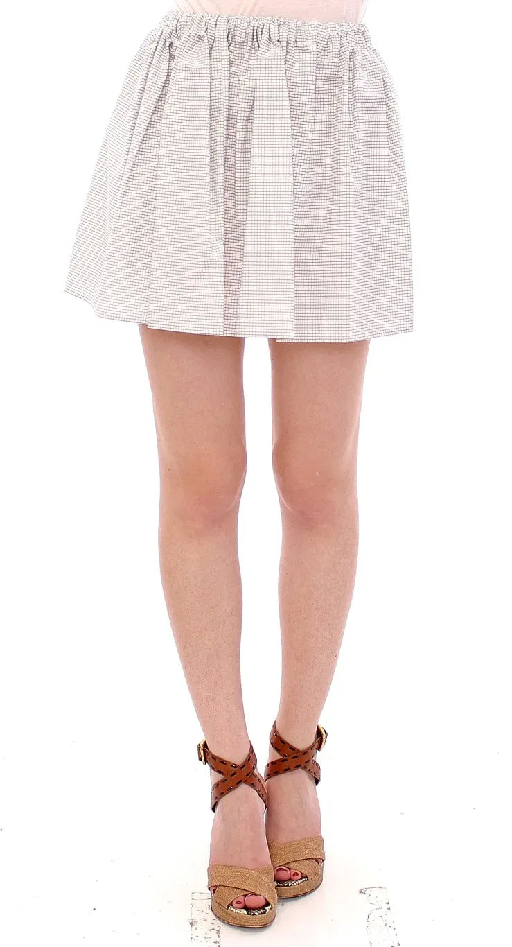 Andrea Incontri White Cotton Checkered Stretch Skirt - Zeiniez