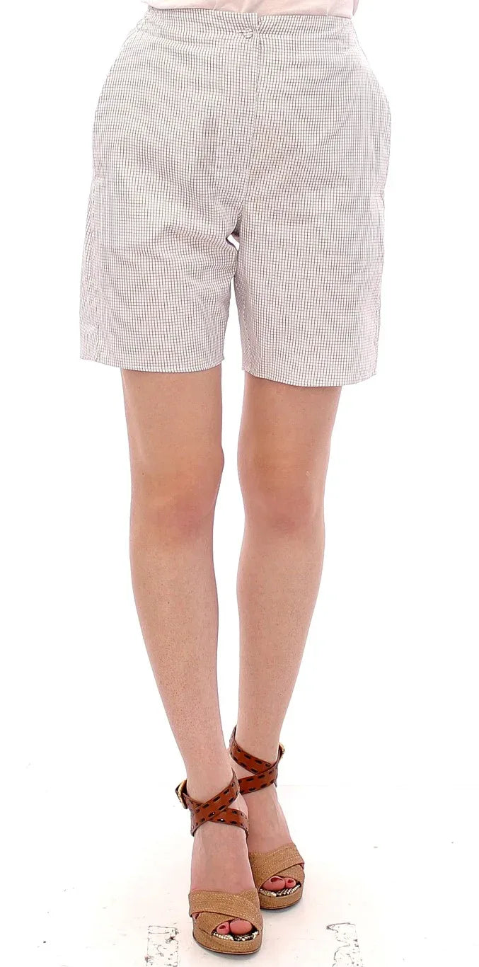 Andrea Incontri White Checkered Stretch Cotton Shorts - Zeiniez