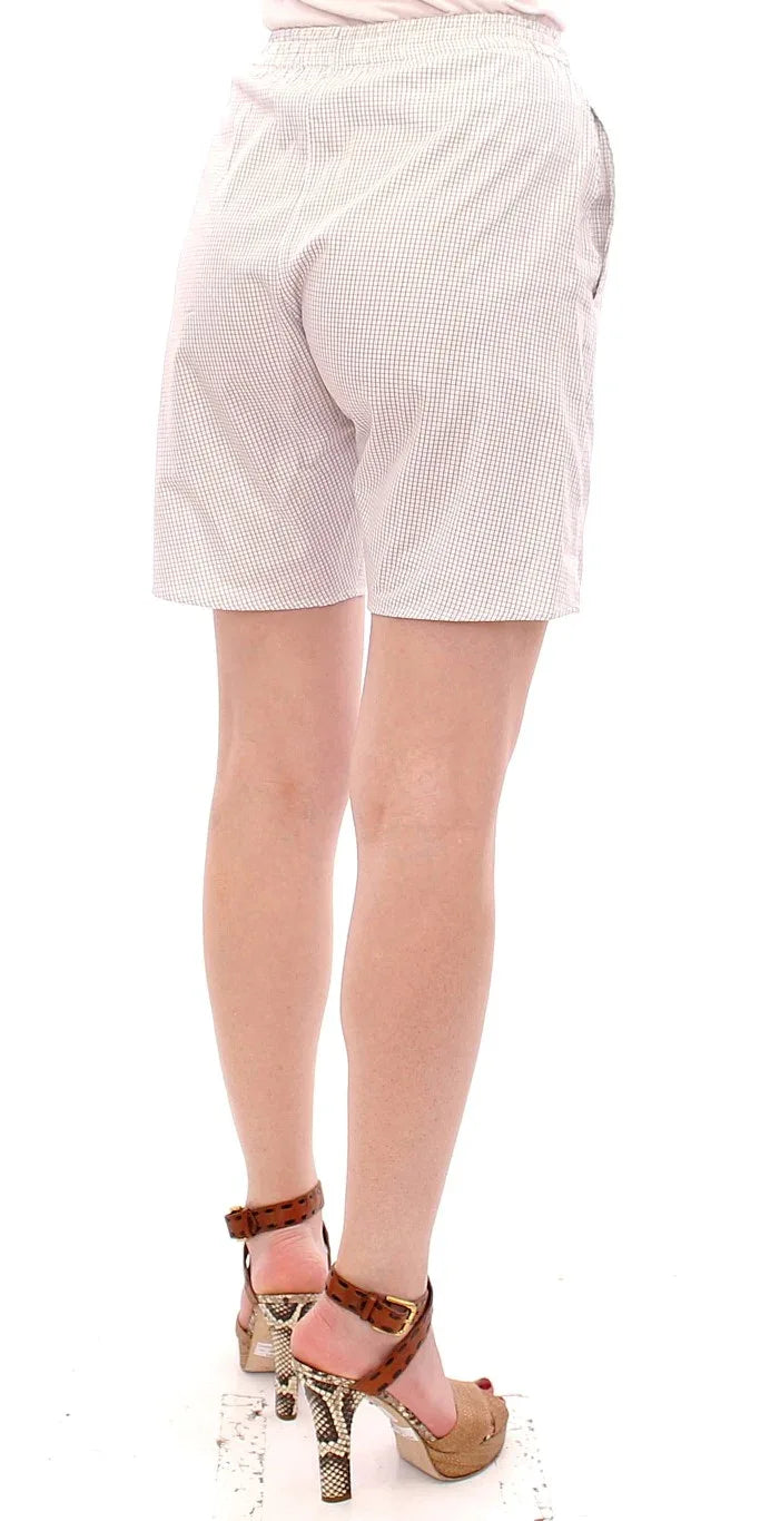 Andrea Incontri White Checkered Stretch Cotton Shorts - Zeiniez