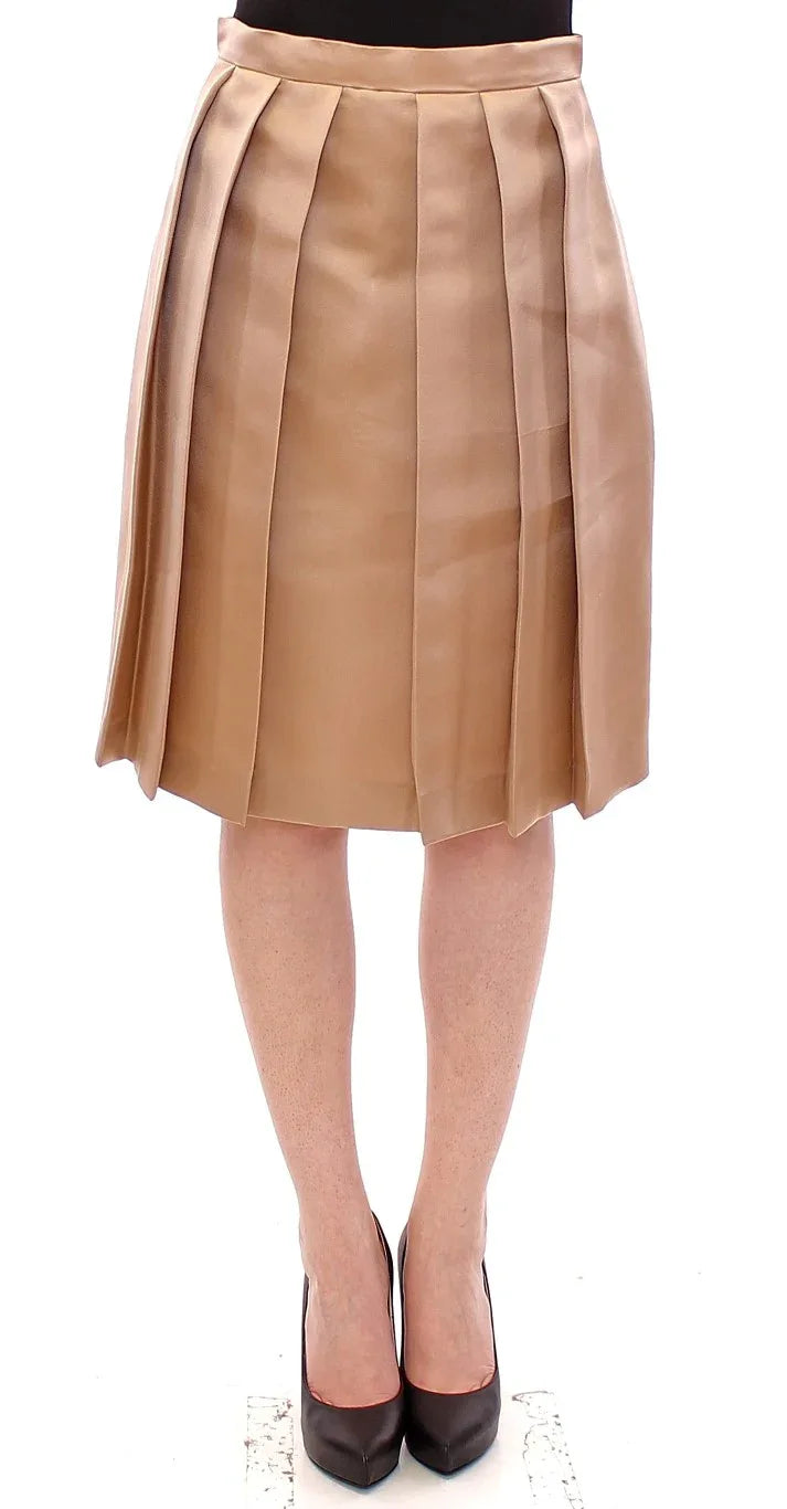 Andrea Incontri Brown Silk Solid Mini Pleated Skirt - Zeiniez