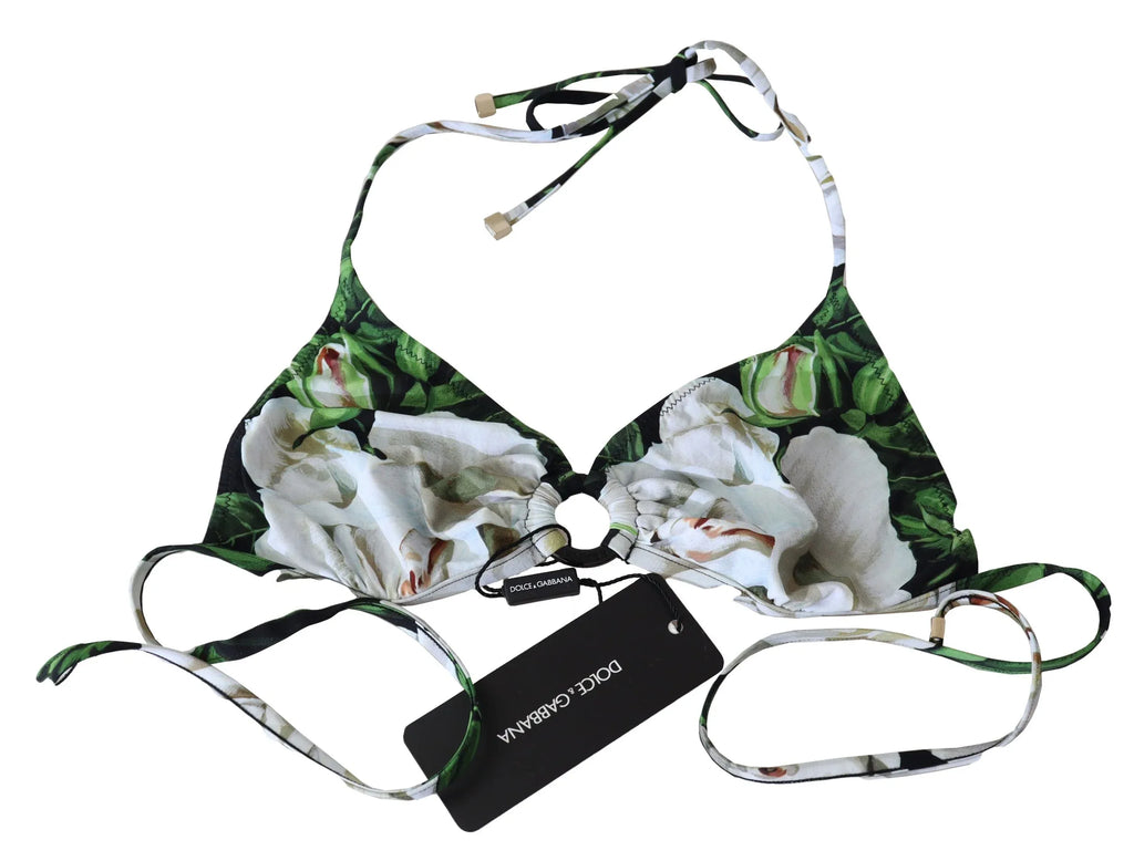 Dolce & Gabbana Multicolor Floral Print Halter Swimwear Bikini Top - Zeiniez