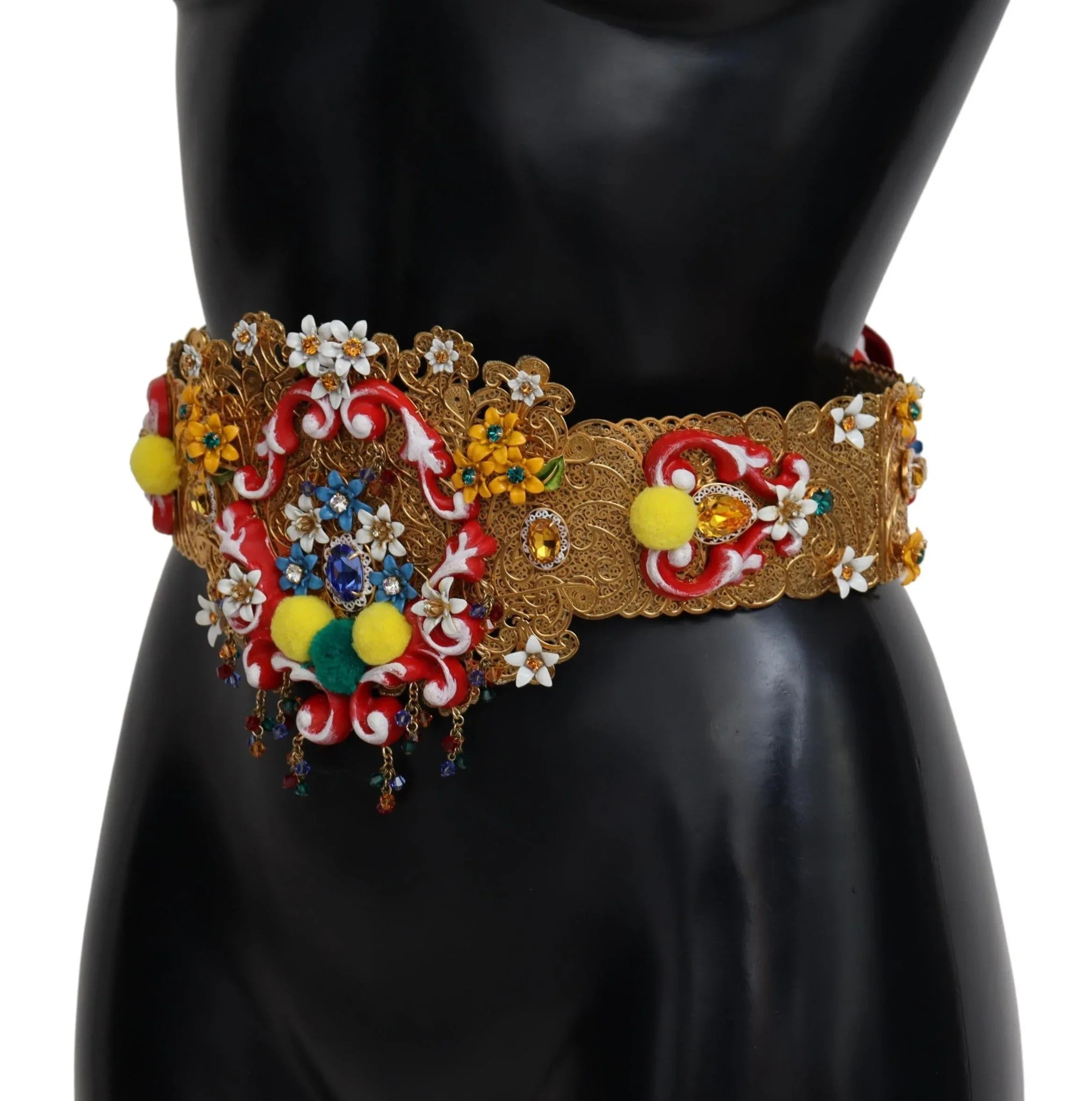 Dolce & Gabbana Embellished Floral Crystal Wide Waist Carretto Belt - Zeiniez