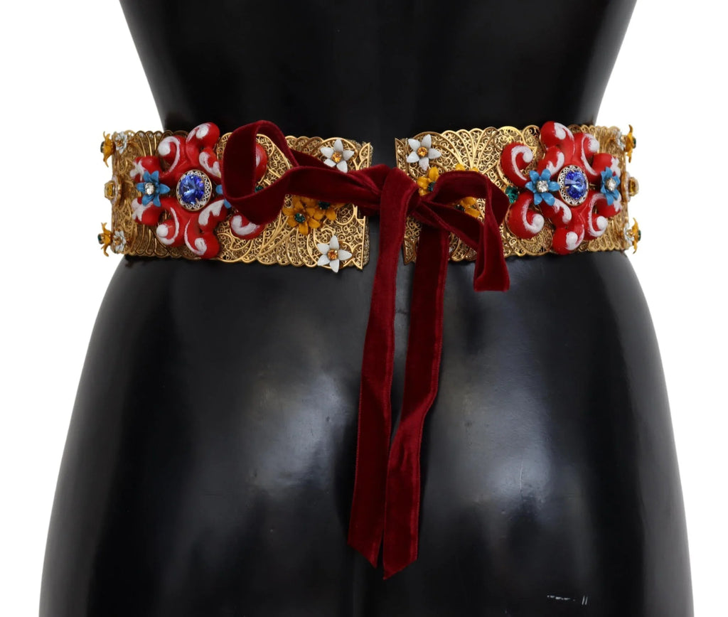 Dolce & Gabbana Embellished Floral Crystal Wide Waist Carretto Belt - Zeiniez