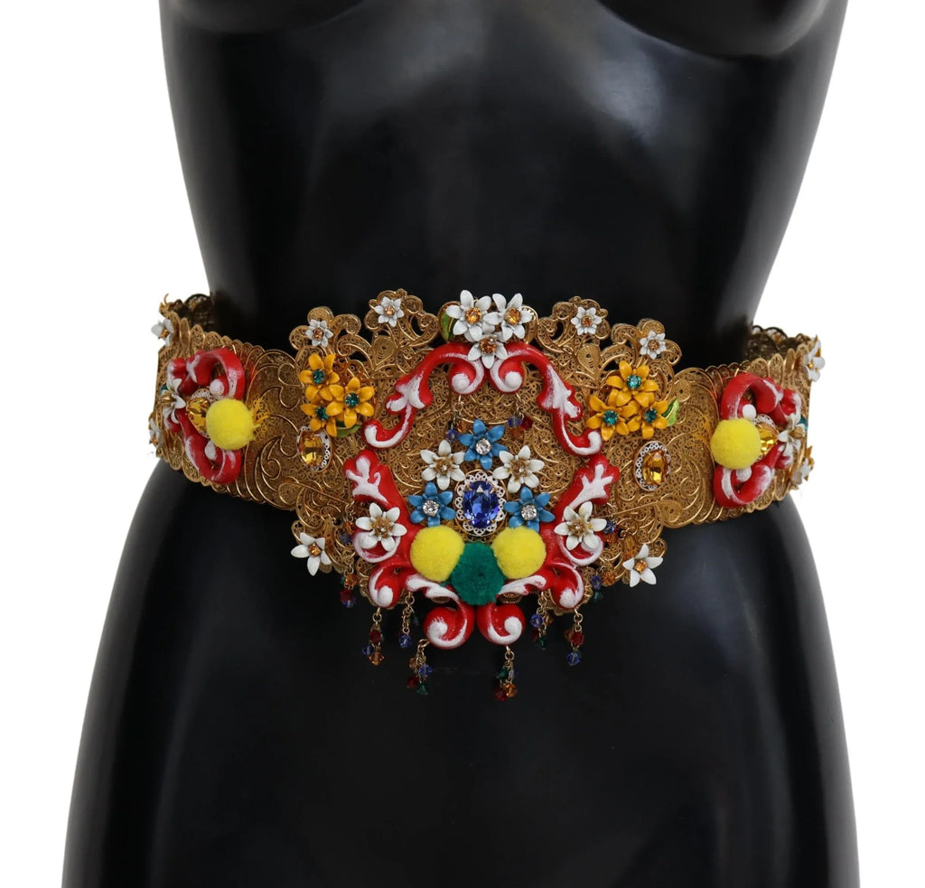 Dolce & Gabbana Embellished Floral Crystal Wide Waist Carretto Belt - Zeiniez
