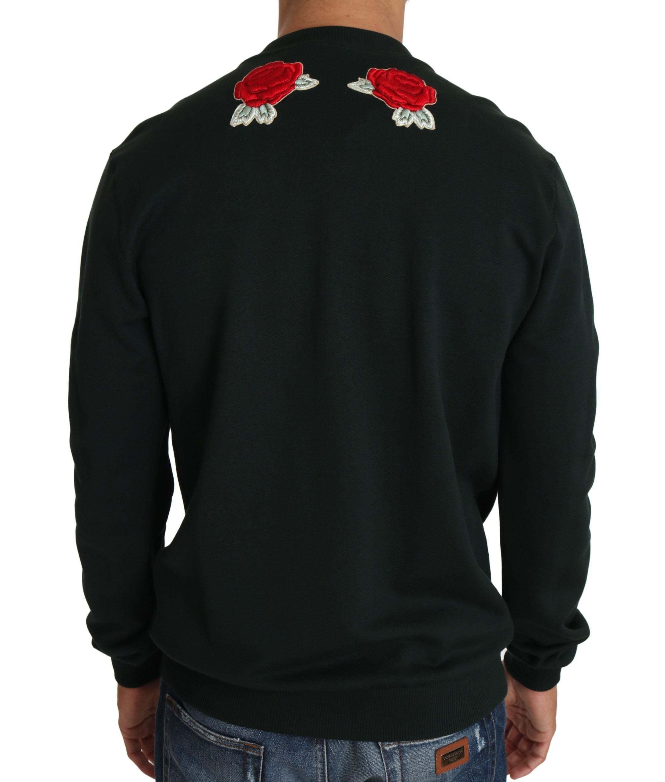 Dolce & Gabbana Green Crystal Heart Roses Gun Sweater - Zeiniez