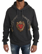 Dolce & Gabbana Gray Hooded Red Crystal Heart Gun Sweater - Zeiniez
