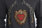 Dolce & Gabbana Gray Hooded Red Crystal Heart Gun Sweater - Zeiniez
