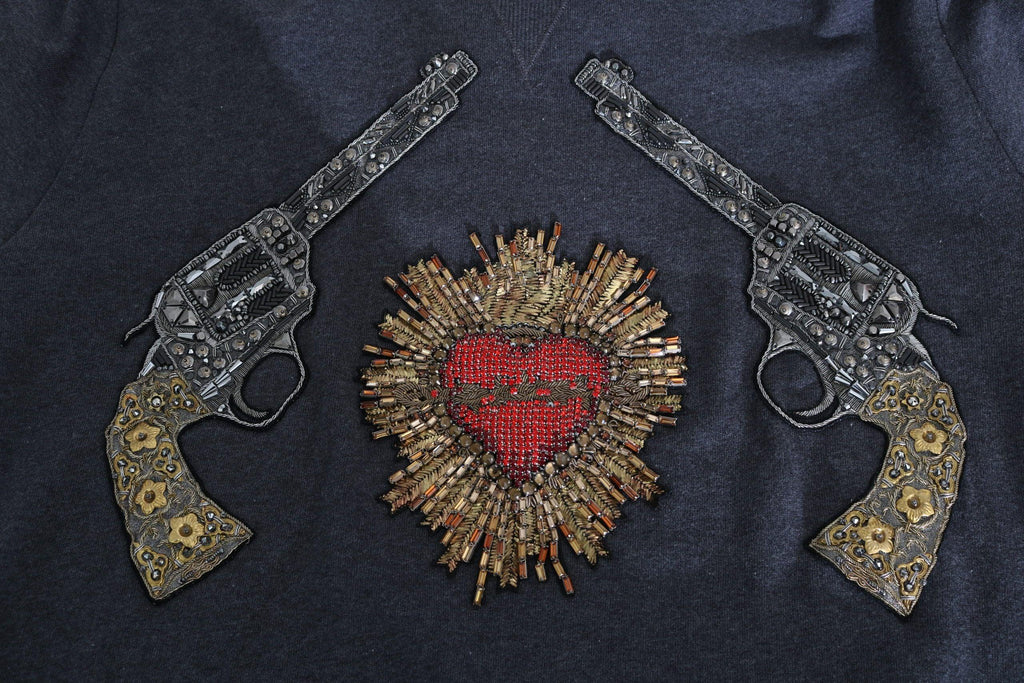 Dolce & Gabbana Gray Hooded Red Crystal Heart Gun Sweater - Zeiniez