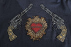 Dolce & Gabbana Gray Hooded Red Crystal Heart Gun Sweater - Zeiniez