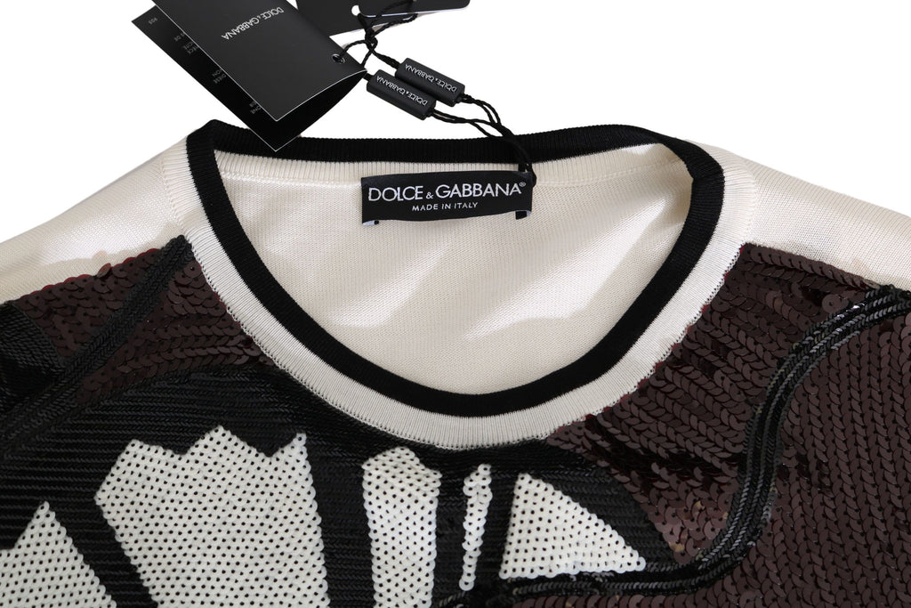 Dolce & Gabbana White Jazz Sequined Guitar Pullover Top Sweater - Zeiniez