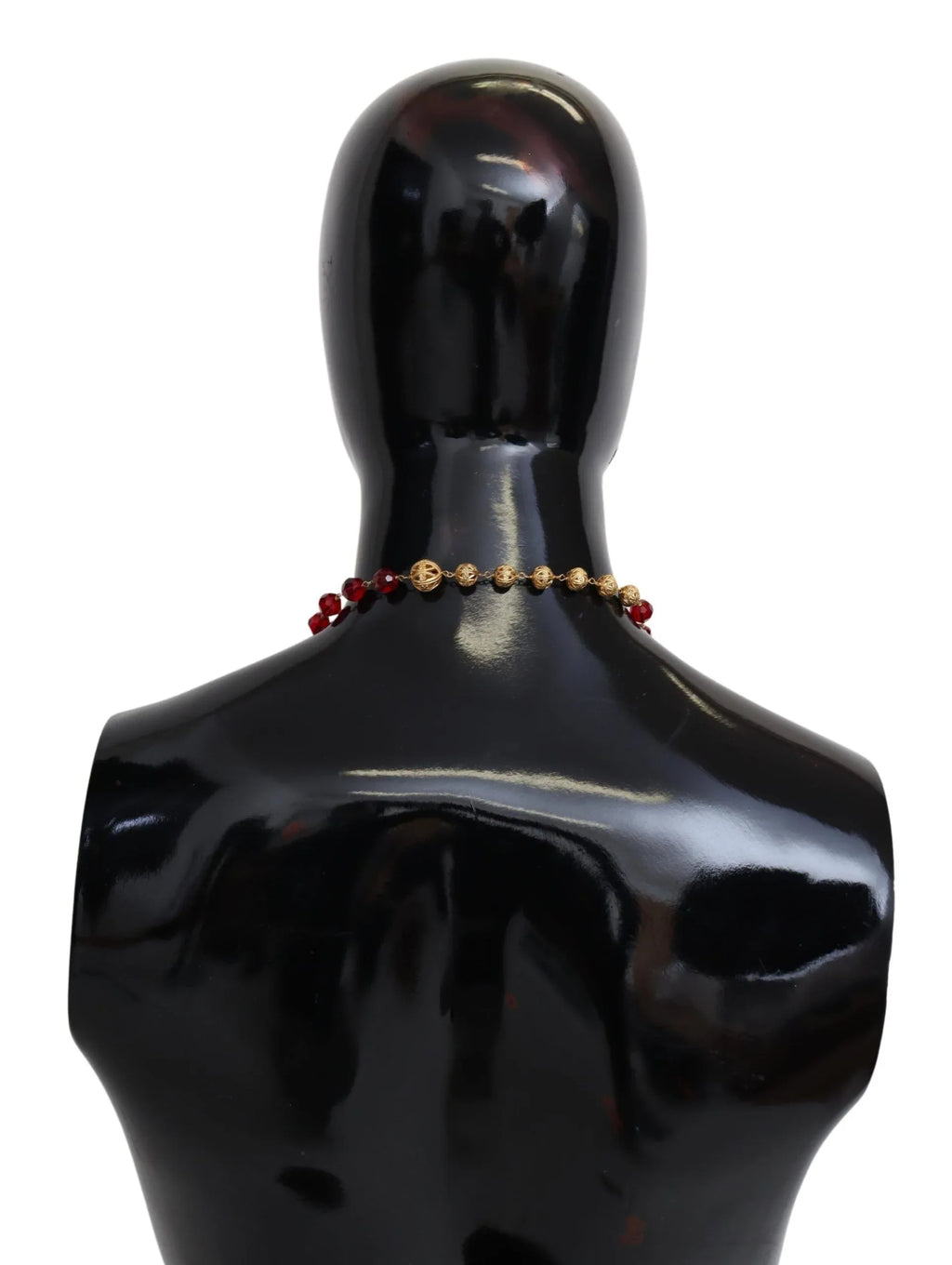 Dolce & Gabbana Gold Tone Brass Red Crystals Pendant Opera Chain Necklace - Zeiniez