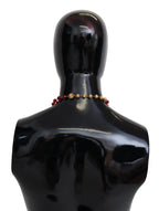 Dolce & Gabbana Gold Tone Brass Red Crystals Pendant Opera Chain Necklace - Zeiniez