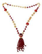 Dolce & Gabbana Gold Tone Brass Red Crystals Pendant Opera Chain Necklace - Zeiniez