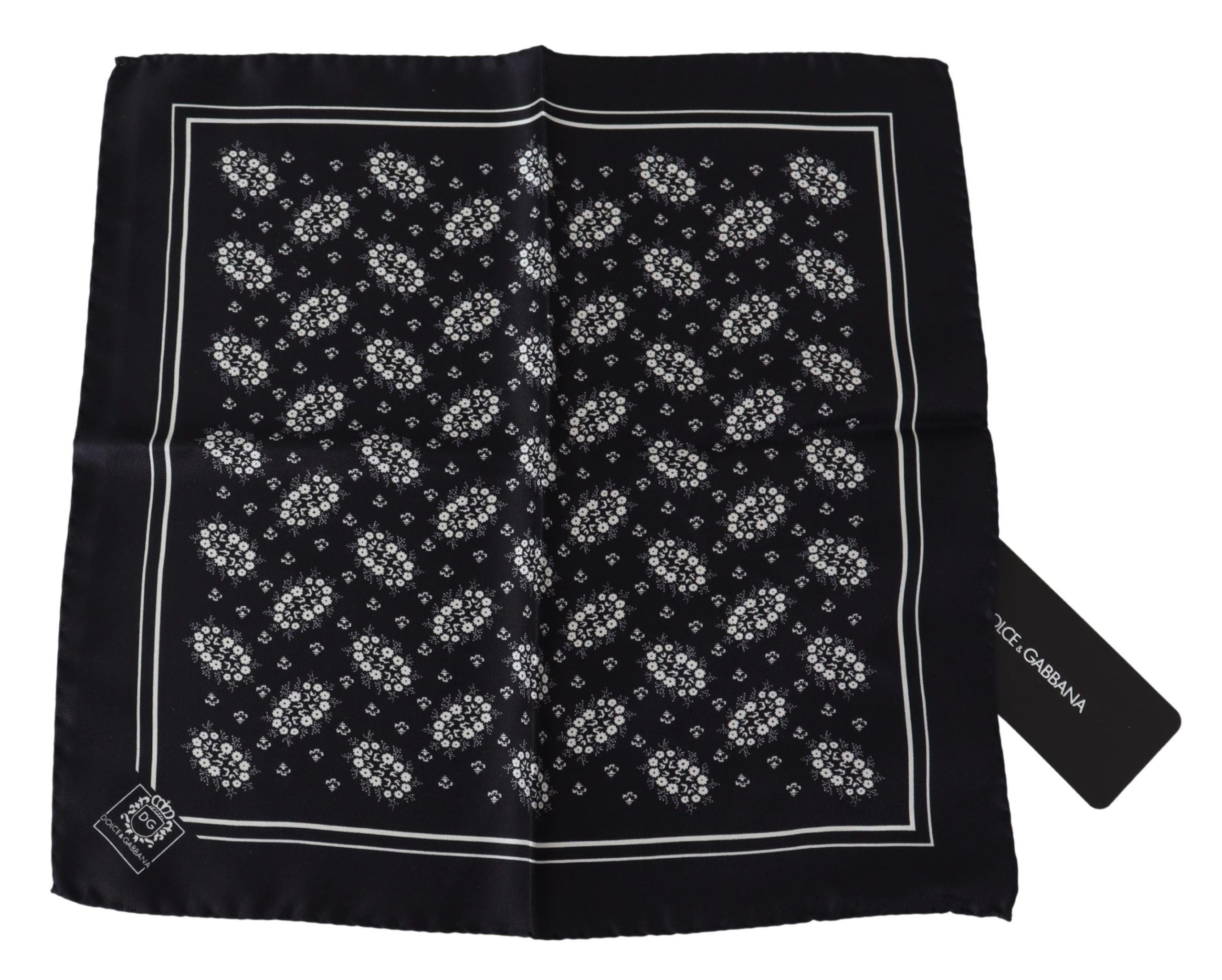 Dolce & Gabbana Black Patterned Square Scarf  Silk  Handkerchief - Zeiniez