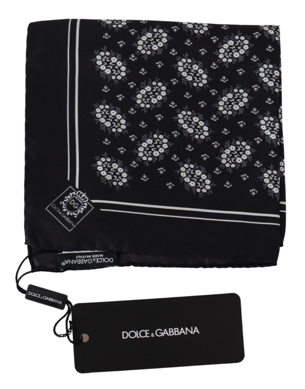 Dolce & Gabbana Black Patterned Square Scarf  Silk  Handkerchief - Zeiniez