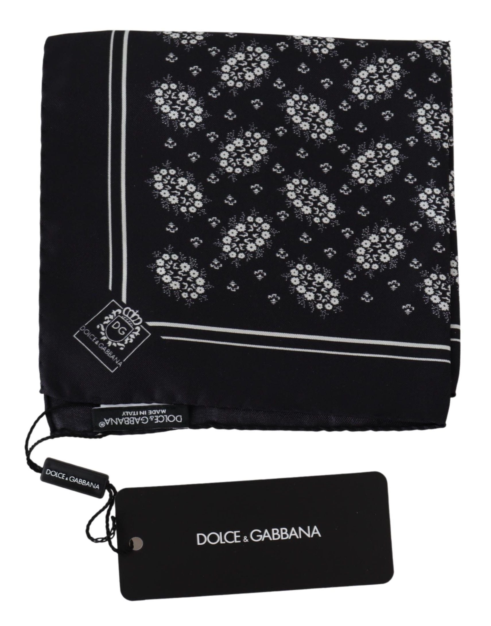 Dolce & Gabbana Black Patterned Square Scarf  Silk  Handkerchief - Zeiniez
