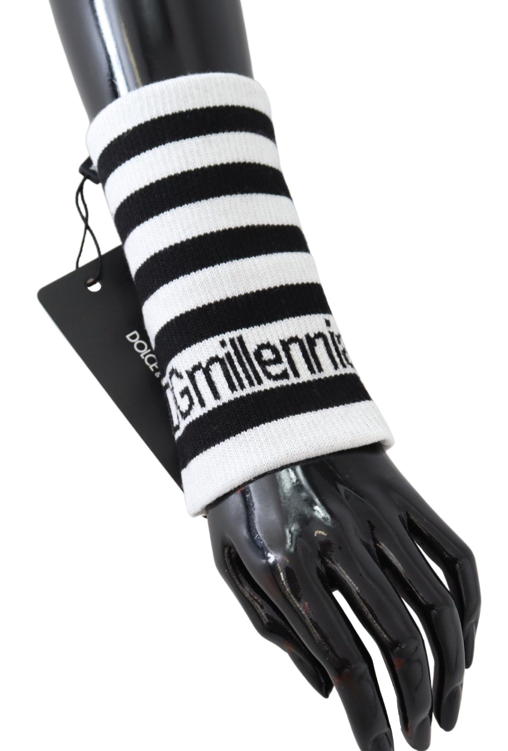Dolce & Gabbana Black White Wool DGMillennials Wristband Wrap - Zeiniez