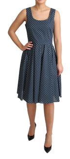 Dolce & Gabbana Blue Dotted Cotton A-Line Gown Dress - Zeiniez