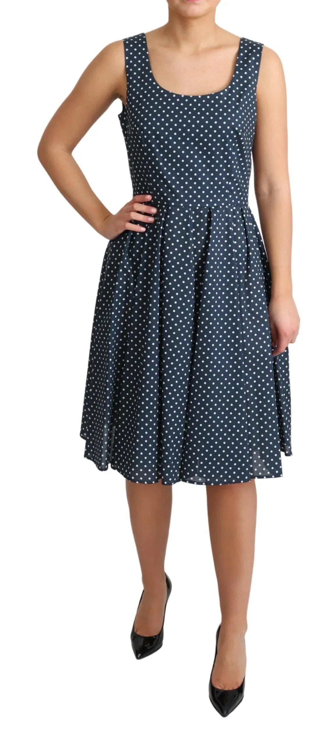 Dolce & Gabbana Blue Dotted Cotton A-Line Gown Dress - Zeiniez