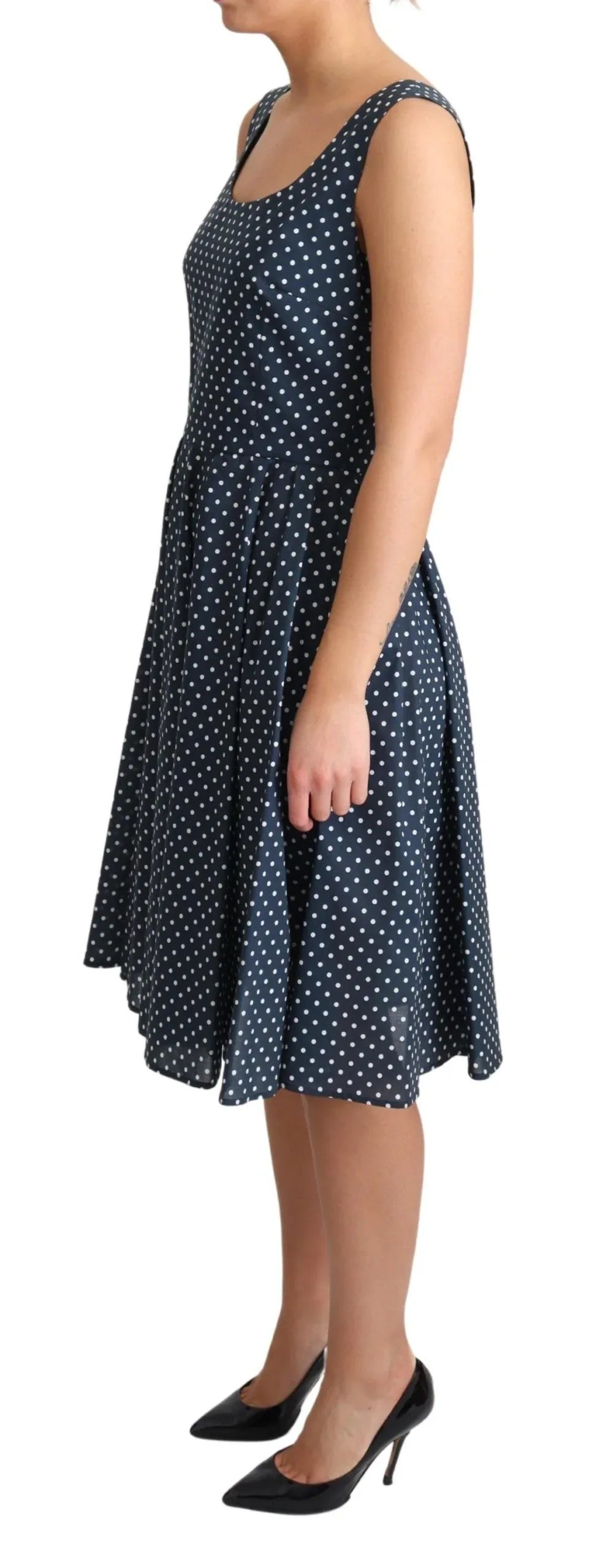 Dolce & Gabbana Blue Dotted Cotton A-Line Gown Dress - Zeiniez