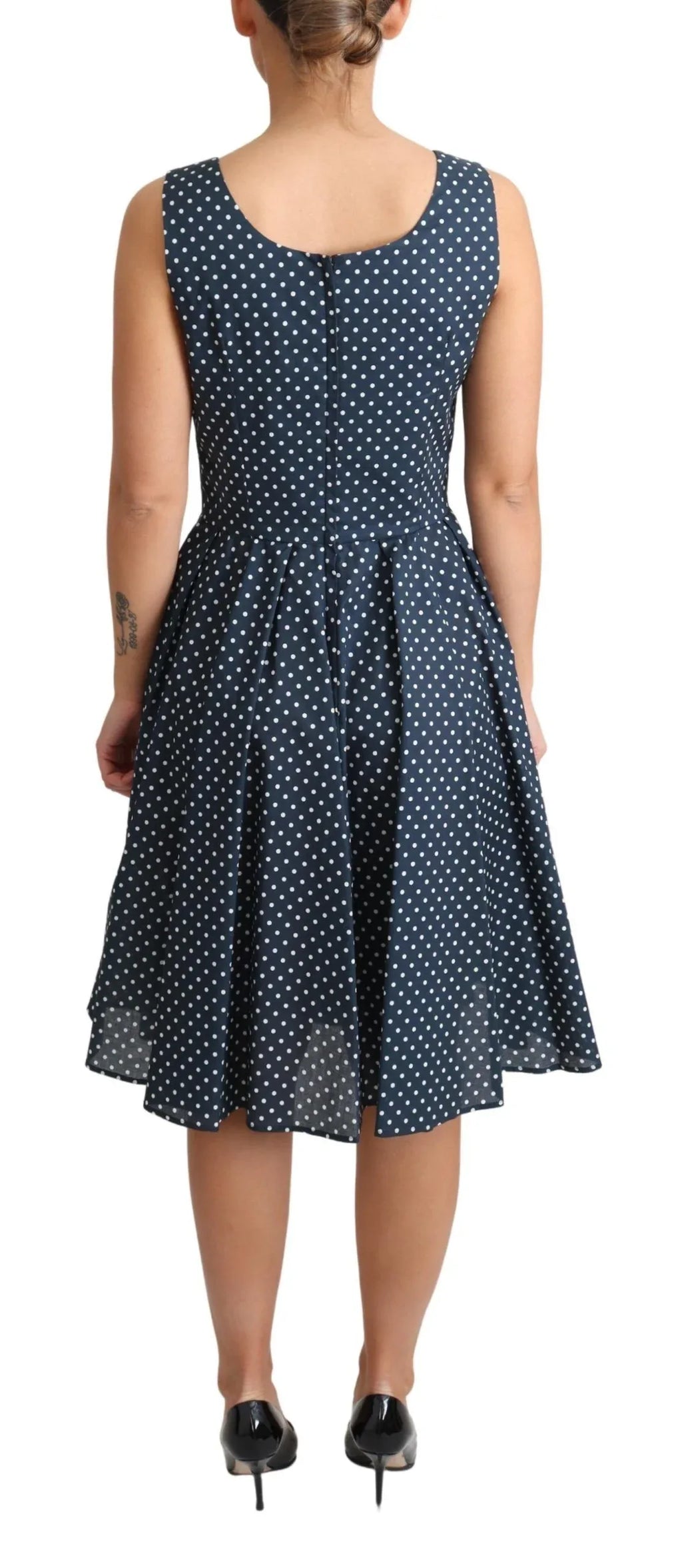 Dolce & Gabbana Blue Dotted Cotton A-Line Gown Dress - Zeiniez