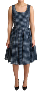 Dolce & Gabbana Blue Dotted Cotton A-Line Gown Dress - Zeiniez