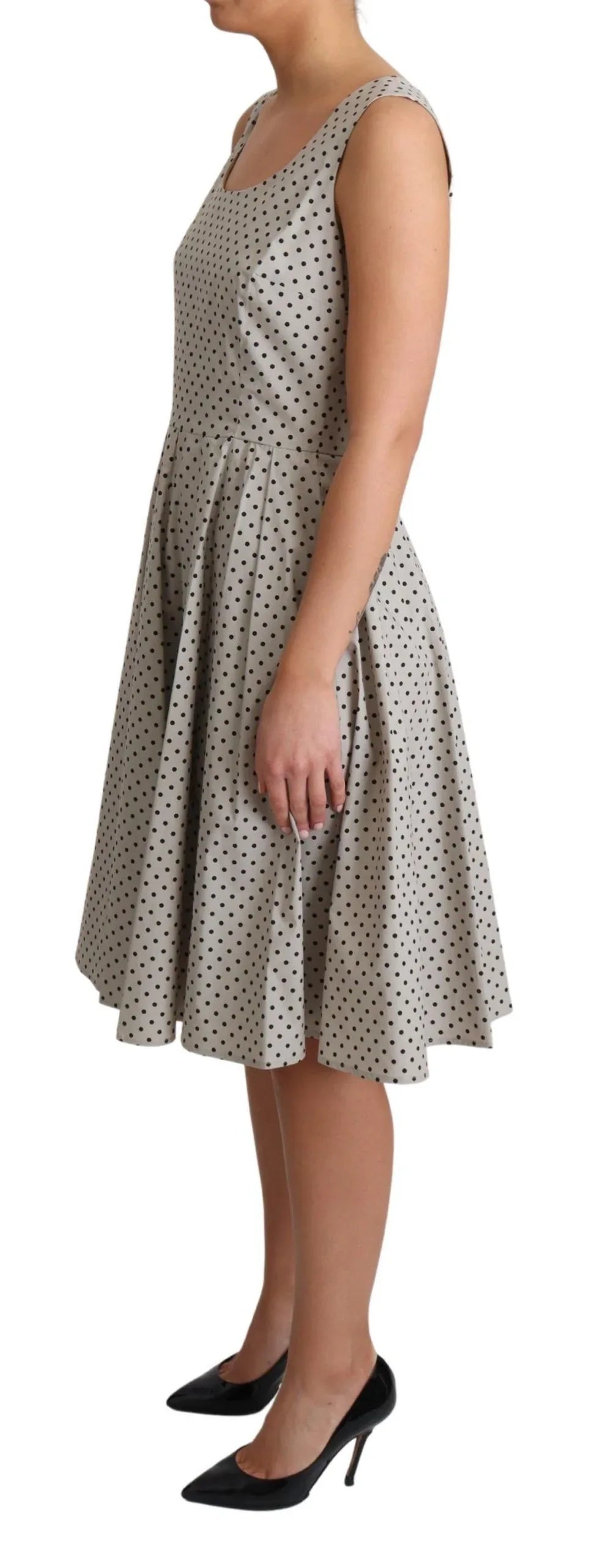 Dolce & Gabbana Beige Polka Dotted Cotton A-Line Dress - Zeiniez